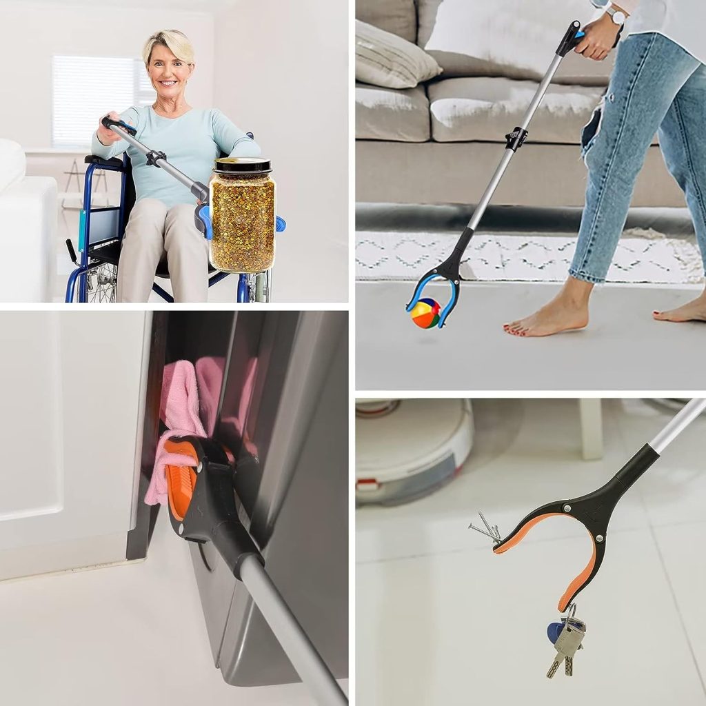 REWKCY 34 Grabber Tool - 2 Pack 34 Inch Long Foldable Grabbers for Elderly Grab It Reaching Tool with Rotating Jaw +Magnets, Grabber Pickup Tool, Grabber Reacher Tool Heavy Duty