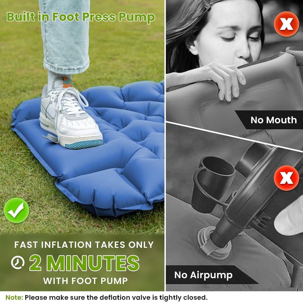 FRITTON Sleeping Pad for Camping, Inflatable Sleeping Mat with Pillow 76.7X26, Camping Pad with Built-in Foot Pump, Lightweight Camping Mattress Pad for Car Camping, Backpacking, Tent and Hiking