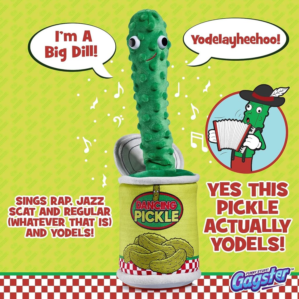 Gagster Dancing Pickle - Sings, Repeats What You Say Tells Jokes, Singing Pickle Toy, Electronic Yodeling Pickle, Funny Talking Pickle, Gag Gift for Anyone Who Loves Pickles and Funny Gifts