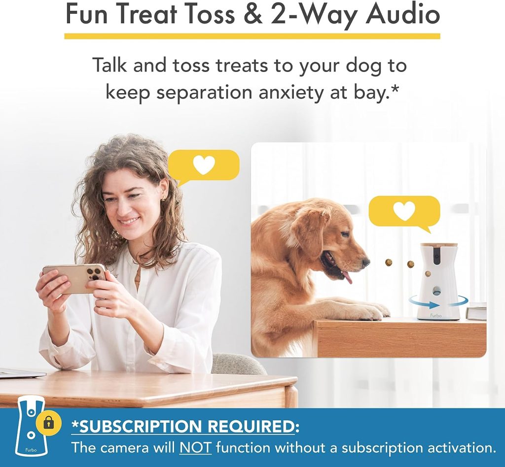 Furbo 360° Dog Camera w/Subscription [Premium Safety Package, 2023] Smart Camera Designed for Dogs, 360° View, Tracking, Treat toss, Barking Detection, Home Emergency alerts. Subscription Required