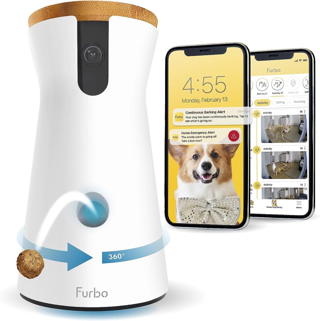 Furbo 360° Dog Camera w/Subscription [Premium Safety Package, 2023] Smart Camera Designed for Dogs, 360° View, Tracking, Treat toss, Barking Detection, Home Emergency alerts. Subscription Required