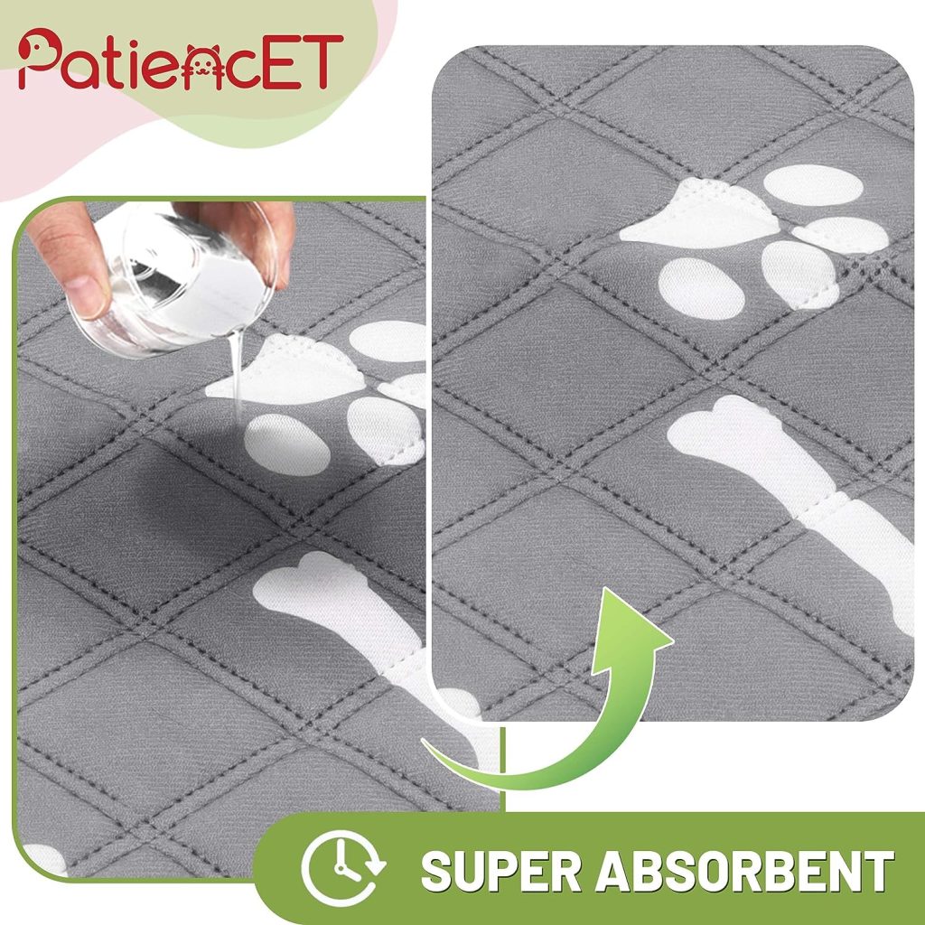 PatiencET Washable Pee Pads for Dogs, 18 x 24 Reusable Puppy Pads with Super Absorbent for Pet Training, Housebreaking and Incontinence, 2 Pack Puppy Potty Pads with Waterproof Bottom