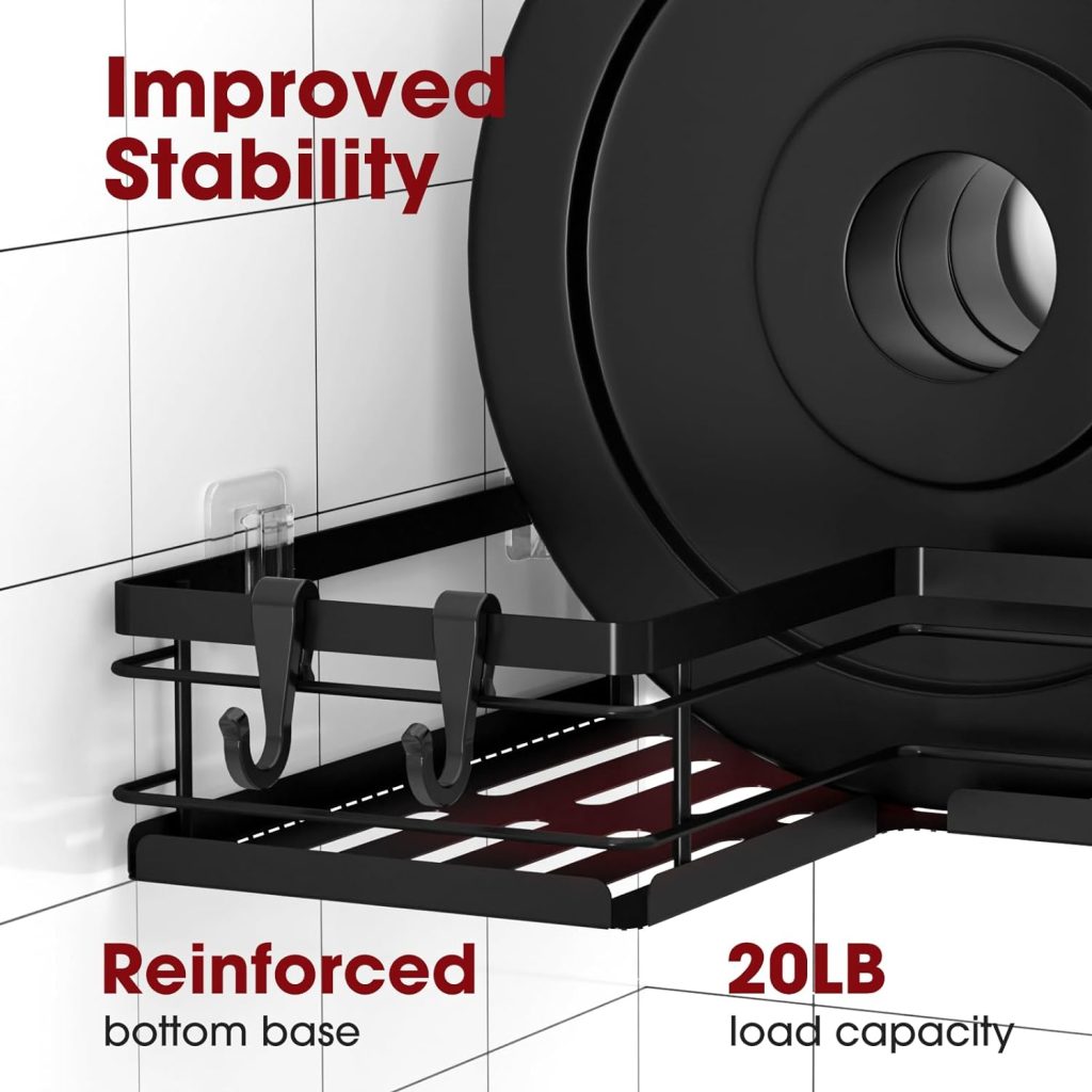 Sakugi Shower Caddy - 3 Piece Set, Corner Shower Shelves with Hooks Soap Holder, Rustproof Adhesive Shower Caddy for Corner, No Drilling Shower Shelf for Inside Shower, Shower Organizer, Black