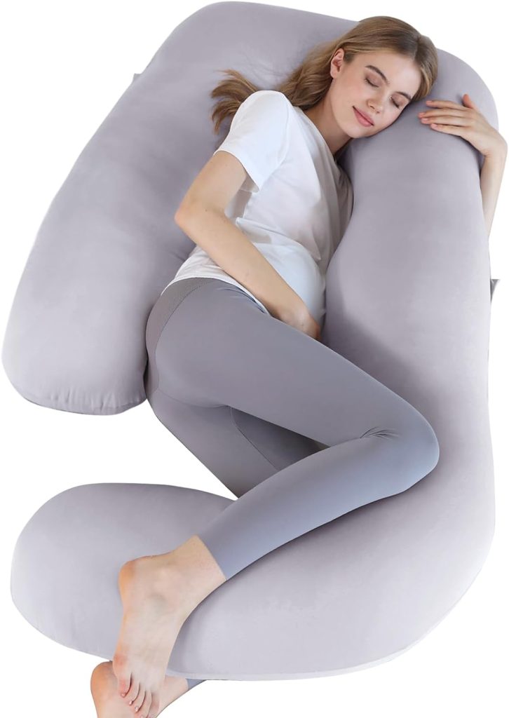 Sasttie Pregnancy Pillows for Sleeping, Maternity Pillow for Pregnant Women, U Shaped Body Pillow Pregnancy Must Haves, 59 Full Pregnant Pillow with Removable Cover, Light Grey