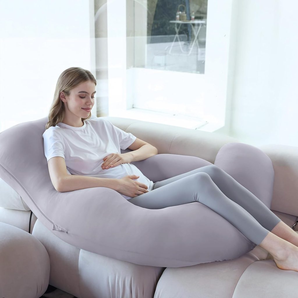 Sasttie Pregnancy Pillows for Sleeping, Maternity Pillow for Pregnant Women, U Shaped Body Pillow Pregnancy Must Haves, 59 Full Pregnant Pillow with Removable Cover, Light Grey