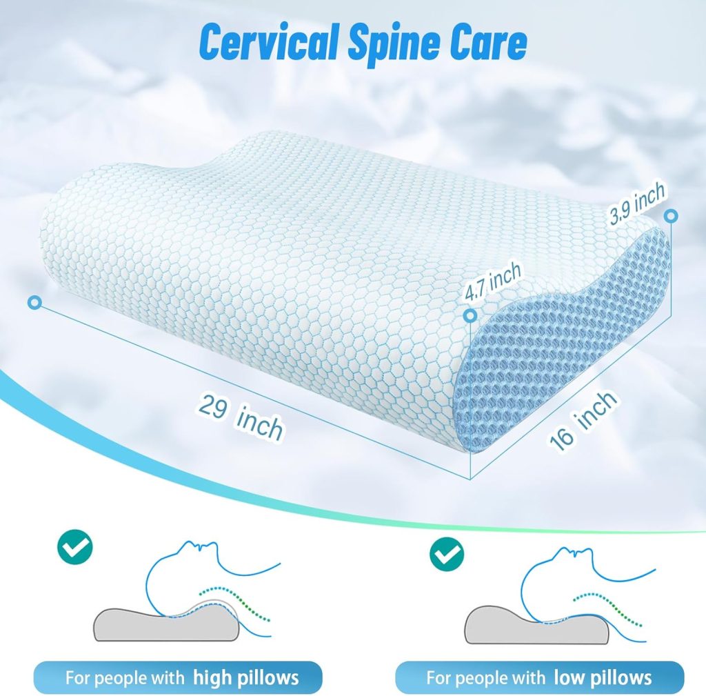 CloudBliss Memory Foam Pillow, Ergonomic Neck Contour Cervical Pillow for Neck and Shoulder Pain, Orthopedic Pillow for Neck Pain Relief, for Sleeping Side, Back, Stomach Sleepers - Blue, Standard