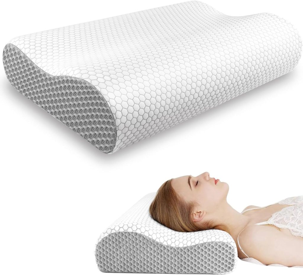 CloudBliss Memory Foam Pillow, Ergonomic Neck Contour Cervical Pillow for Neck and Shoulder Pain, Orthopedic Pillow for Neck Pain Relief, for Sleeping Side, Back, Stomach Sleepers - Blue, Standard