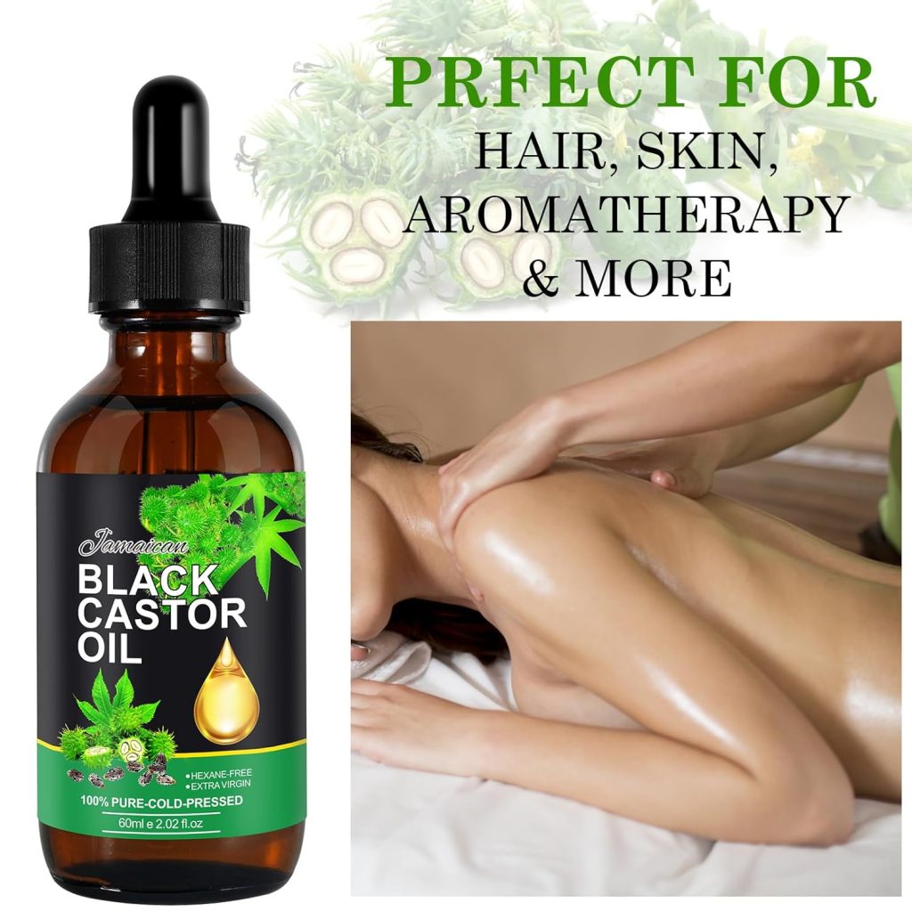 DuoXingTang Organic Castor Oil,100% Pure Natural Jamaican Black Castor Oil for Hair Growth, Eyelashes and Eyebrows-Hair Oil and Body Oil - Cold Pressed Moisturizing Massage Oil 60ml