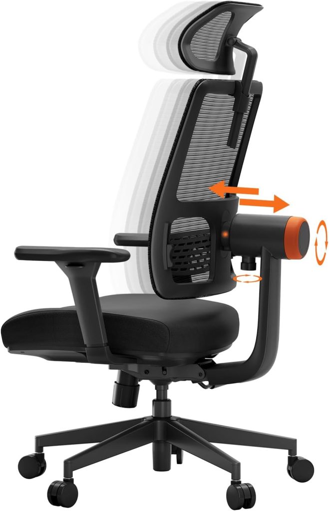 Newtral Ergonomic Home Office Chair, High Back Desk Chair with Unique Adaptive Lumbar Support, Adjustable Headrest, Seat Depth Adjustment, 96°-126° Tilt Function, 4D Armrest Recliner Chair for Office