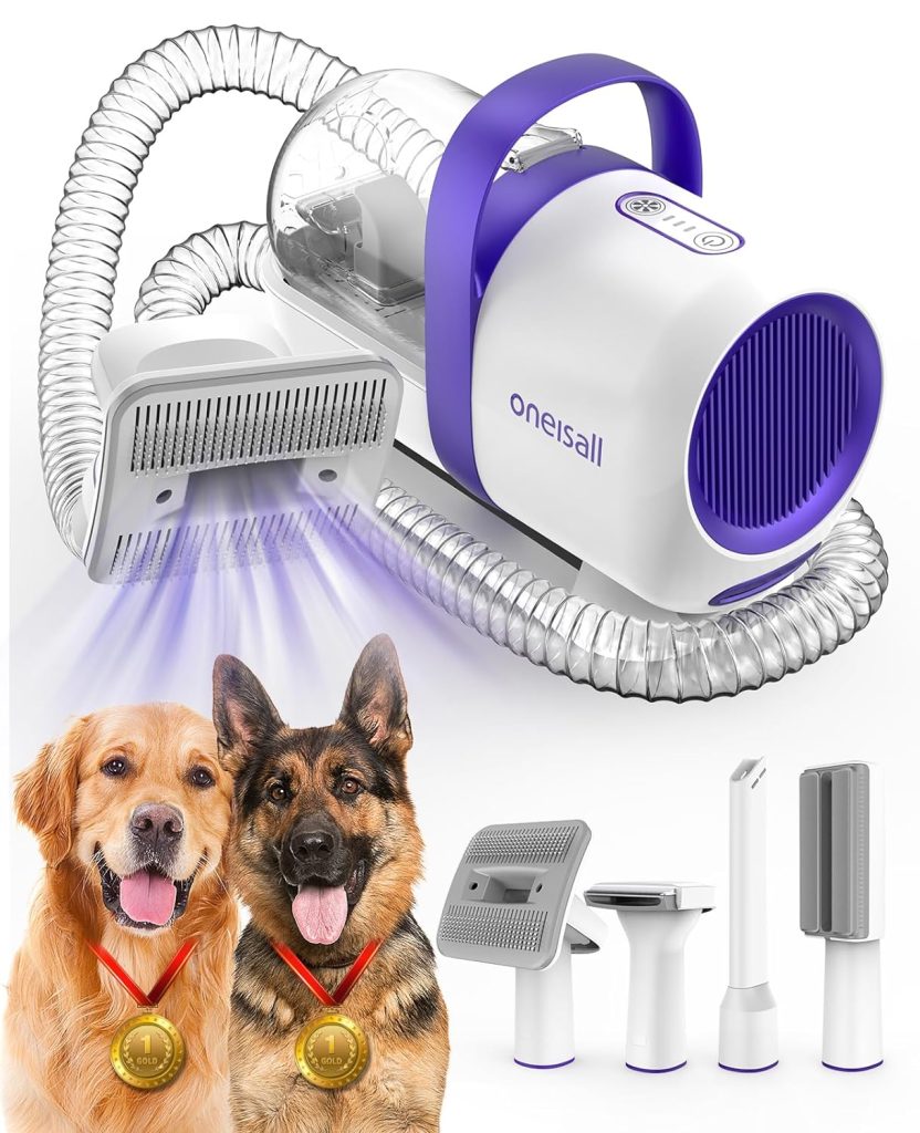oneisall Dog Vacuum Brush for Shedding Grooming 4 pcs Pet Grooming Vacuum Tools, 1.5L Dog Hair Vacuum Dog Brush, Pet Hair Remover, Pet Supplies for Home Cleaning(Purple)