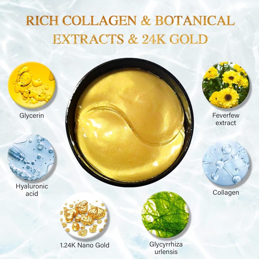 BOLOBRE Under Eye Patches - 24k Gold Collagen Eye Masks for Eye Care - 60 Pcs Eye Gels - Rejuvenating Treatment for Dark Cirlce, Puffiness, Refresh, Revitalizing, Travel, Wrinkles