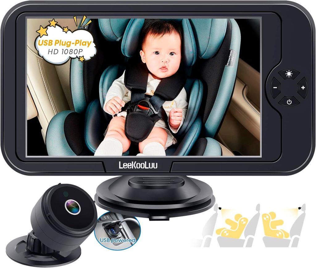 LeeKooLuu Baby Car Camera USB: Protect Eyes Gift for Infant 2 Mins Easy Install Rear Facing Car Seat Baby Monitor with Camera HD 1080P Crystal Night Vision Backseat Camera 360° Rotation Two Kids K01