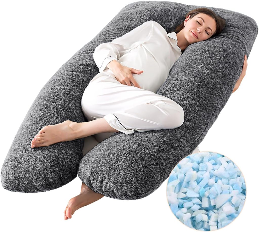 WhatsBedding Pregnancy Pillows,U-Shaped Pregnancy Pillows for Sleeping,Memory Foam Filling Full Body Pillow for Adults,Maternity Pillow with Dutch Velvet Cover (Dark Grey)