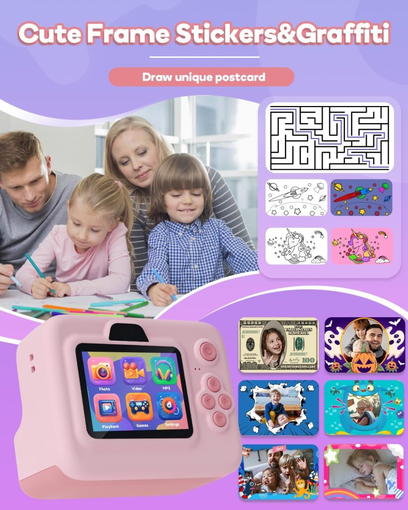 Dylanto Instant Print Camera for Kids,2.4 Inch Screen Kids Instant Cameras, Christmas Birthday Gifts for Girls Age 3-12, Portable Toddler Toy for 3 4 5 6 7 8 9 10 Year Old Girls Boys Purple
