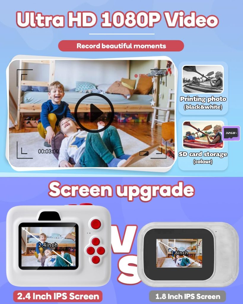 Dylanto Instant Print Camera for Kids,2.4 Inch Screen Kids Instant Cameras, Christmas Birthday Gifts for Girls Age 3-12, Portable Toddler Toy for 3 4 5 6 7 8 9 10 Year Old Girls Boys Purple