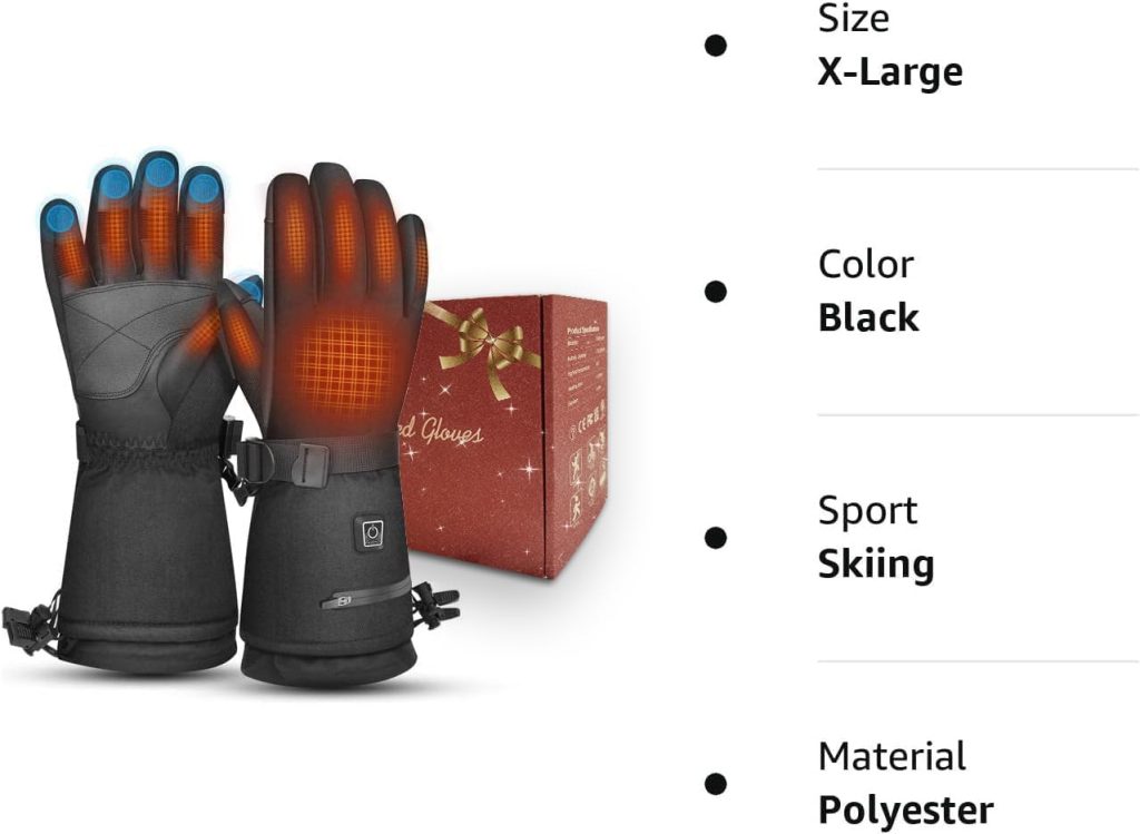 LATITOP Heated Gloves for Men Women Rechargeable Battery Electric Gloves Waterproof Double Windproof Winter Gloves for Camping Fishing Ski Hunting Riding Motorcycle Outdoor, Black