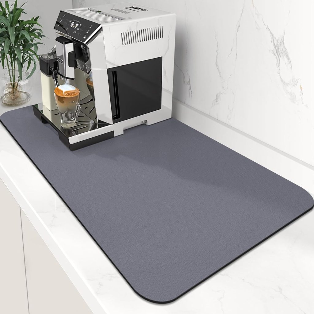 WISELIFE Coffee Mat Super Absorbent Dish Drying Mat Coffee Bar Accessories Match with Coffee Maker Coffee Machine Coffee Pot Large Drying Mats for Kitchen Counter 12 W x 19 L, Black